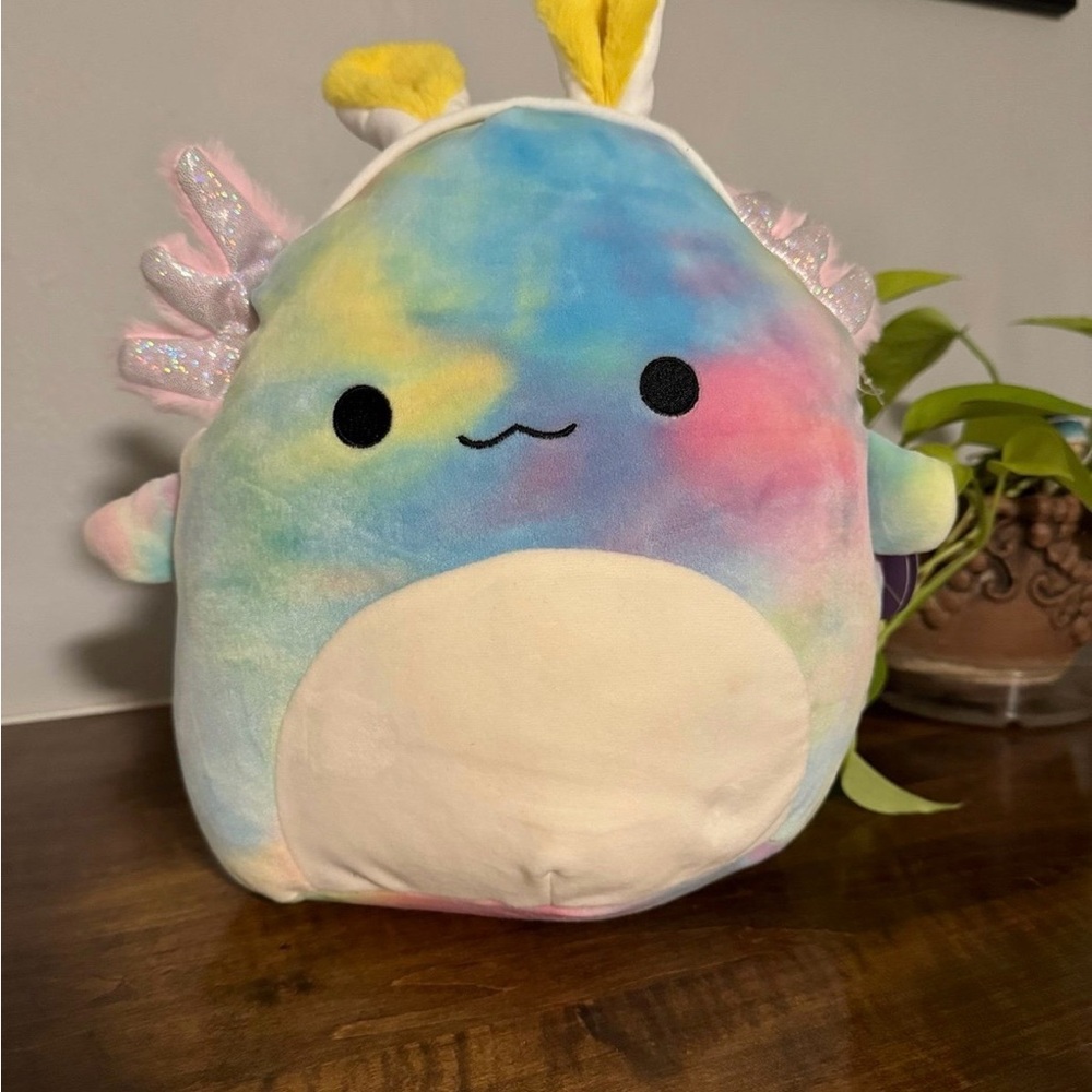 Squishmallows Tie-Dye Tinley the Axolotl with bunny ears 12 inches